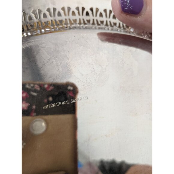 Vintage International Silver Rope Edge Pierced Serving Tray Platter 15" Engraved - Picture 5 of 5